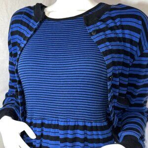 Vintage Adrienne Vittadini Blue Striped Dress With Matching Button Up Cardigan
